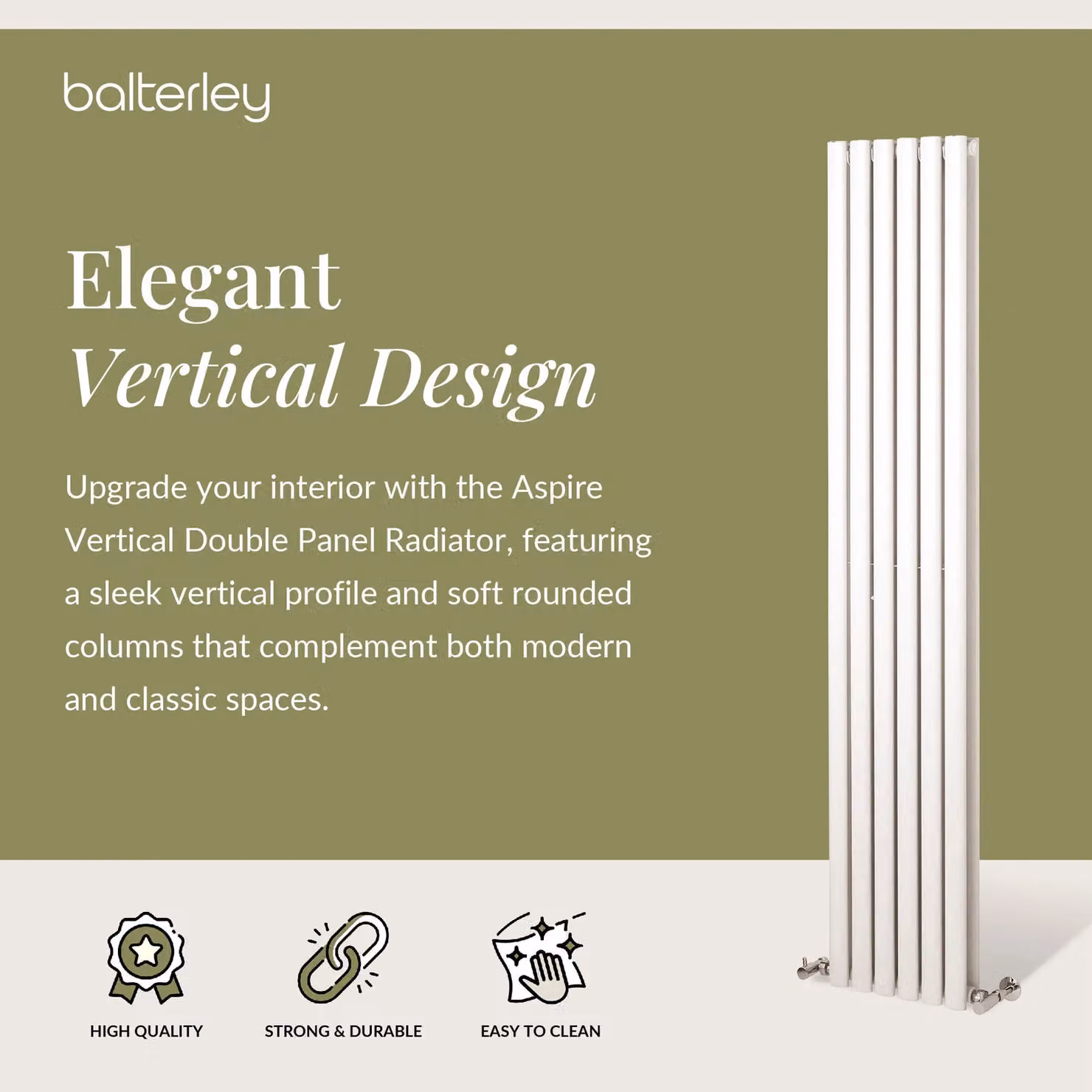 Balterley Embrace Vertical Double Panel Wall Mounted Radiator, White, H 180 cm x W 35.4 cm – 2