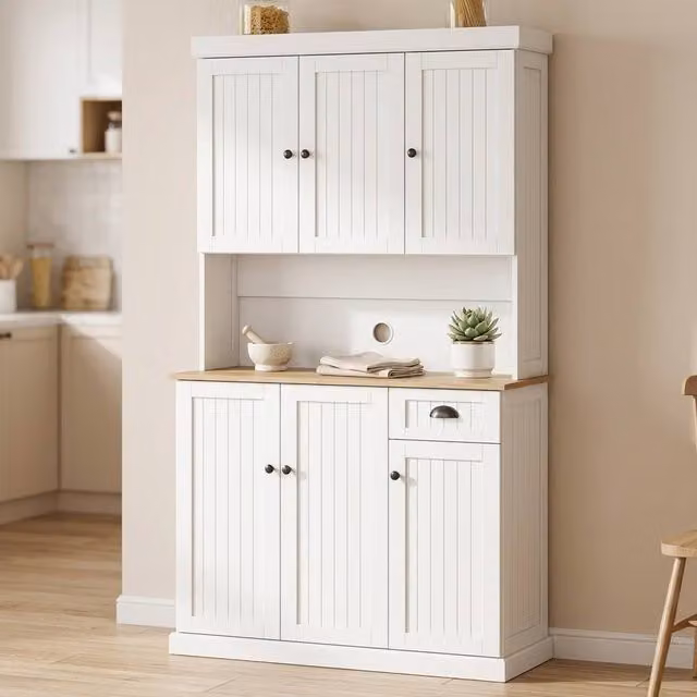 STILVORA Freestanding Kitchen Cabinet with Matt White Hinged Doors, Drawers and Internal Shelves