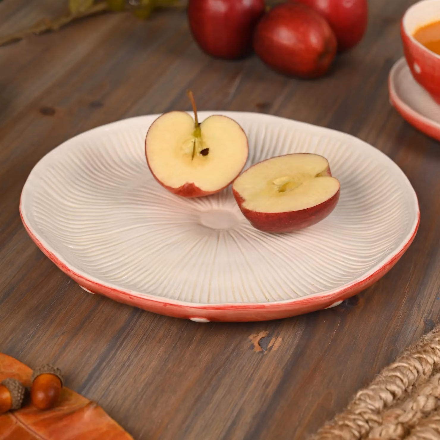 Country Living Autumn Harvest Set of 4 Red and White Dotted Ceramic Toadstool Top Dinner Plates – 3