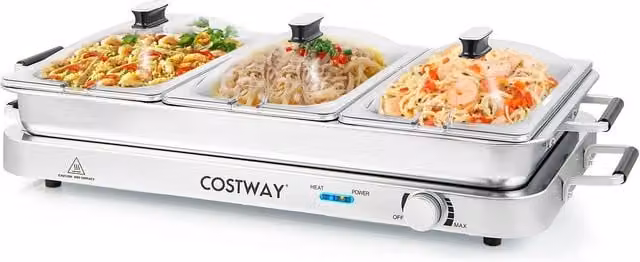 Costway 2-in-1 Portable Electric Buffet Server Tray with Temperature Control in Silver