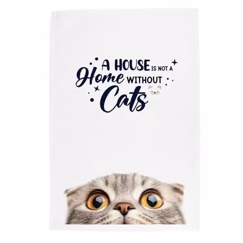 Purely Home Peeping Scottish Fold Cat Tea Towel in Multicolour and White, W: 67 cm x H: 45 cm