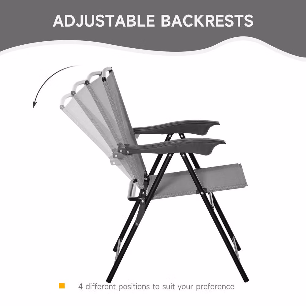 OUTSUNNY 3 Piece Grey Bistro Patio Furniture Set with Round Glass Table and Adjustable Backrest Chairs – 3