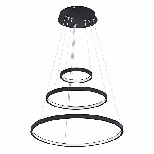 Globo Lighting Ralph Triple Ring LED Pendant Light, Black, Dimmable, Warm White, Height: 120 cm, Width: 57 cm, Depth: 51 cm