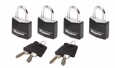 Master Lock Set of 4 Black Aluminium 20 mm Padlocks with Vinyl Covers