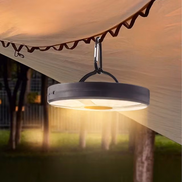 Lifeideas Rechargeable Hanging LED Parasol Lights in Black with Warm White Light