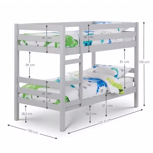 Julian Bowen Camden Two-Level Bunk Bed in Grey Solid Pine Wood, W/D/H: 90 x 190 x 154 cm – 2