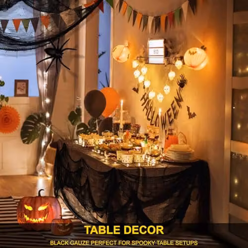 Shatchi 10-Piece Black Halloween Creepy Cloth Cotton Tablecloth Decoration, W/D/H: 76 x 76 x 228 cm – 2