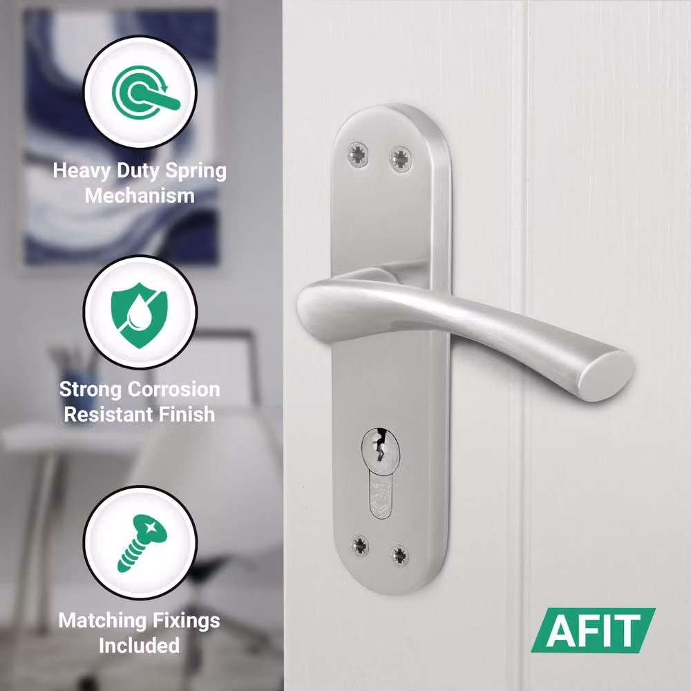AFIT Novi Euro Lock Door Handles with Backplate, Brushed Satin Nickel, Silver, W/D/H: 150 x 150 x 15 mm – 2