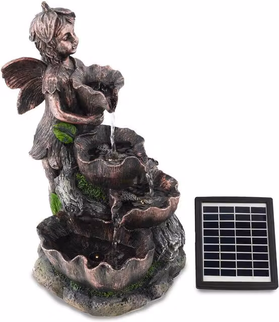 Geezy Solar Cascade Tabletop Water Feature with Multicolour LED Lights