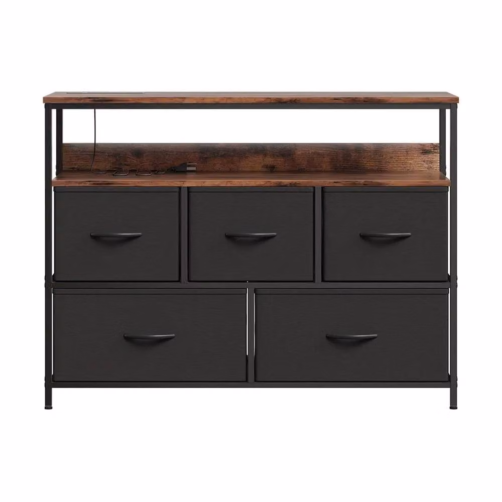 FORGEVIO Black 5 Drawer Fabric Chest of Drawers – 3