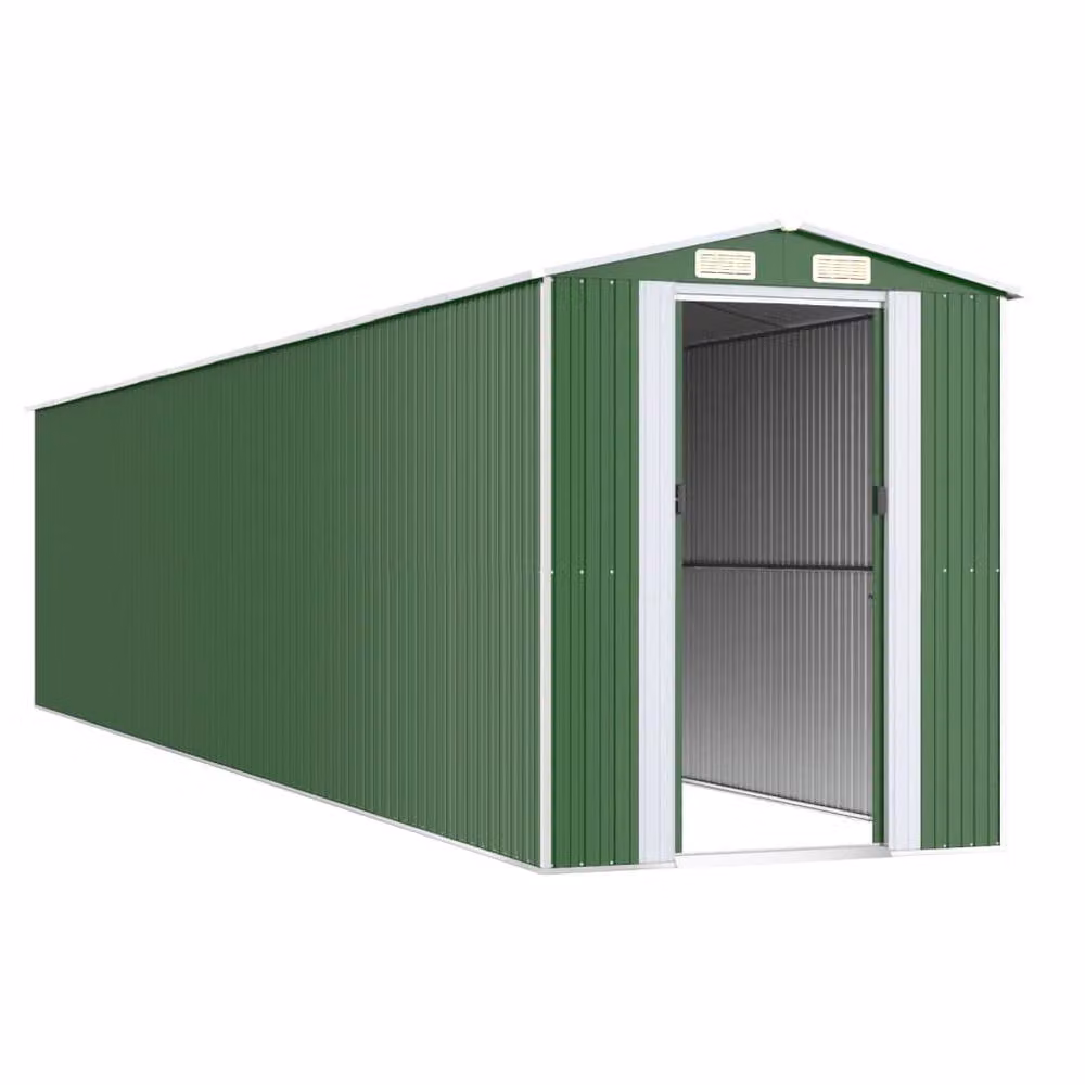Berkfield Home Green Galvanised Steel Garden Shed with Sliding Gable Doors, W/D/H: 938 x 192 x 223 cm – 3