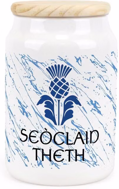 Purely Home Scottish Thistle Ceramic Airtight Storage Canister for Hot Chocolate, Blue and White Floral Design