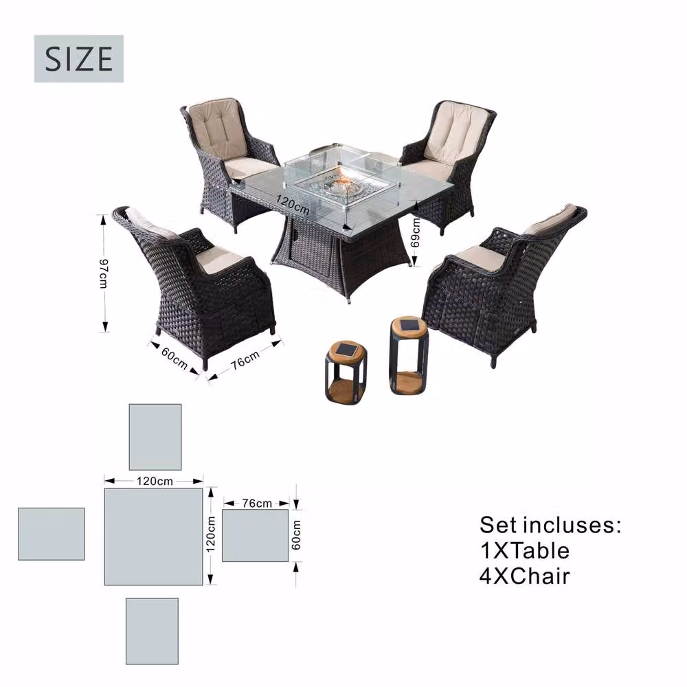 Direct Wicker 5-Piece Outdoor Dining Set with Square Fire Pit Table in Brown – 5
