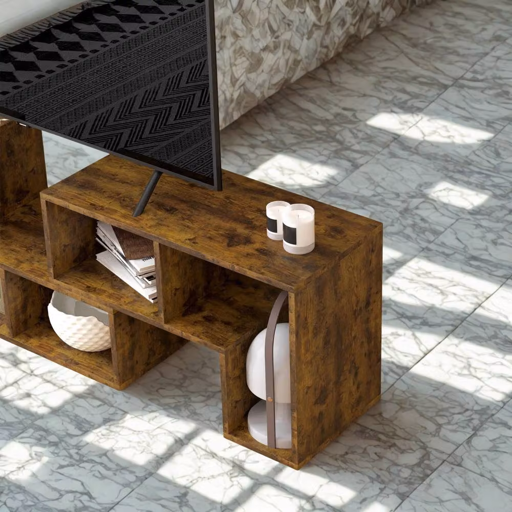 FURNOS Adjustable Free Combination TV Stand Unit with Storage in Rustic Brown – 4