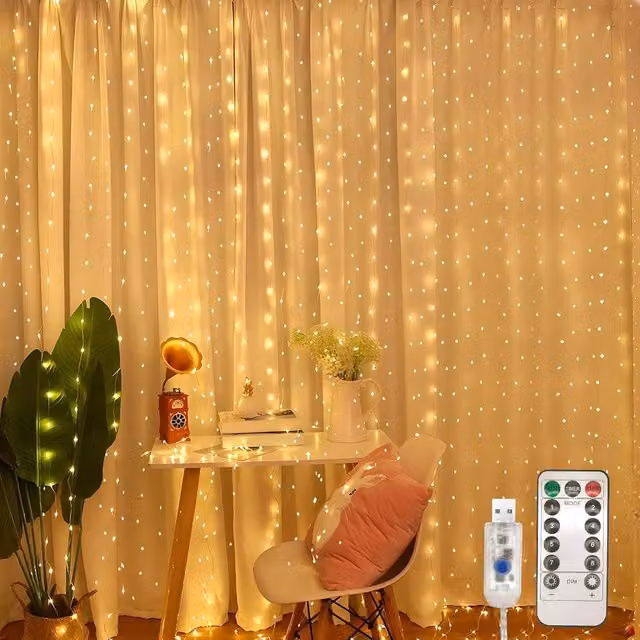 NIVOR LED Curtain Fairy Lights, 300 LEDs, Warm White, Clear, W/H: 3 x 3 m