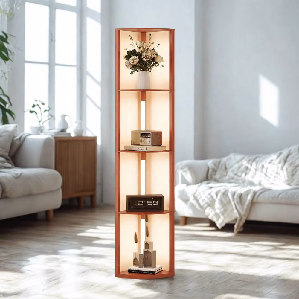 Pirlo Plush Modern Dimmable LED Floor Lamp with 5 Shelves, Brown – 2