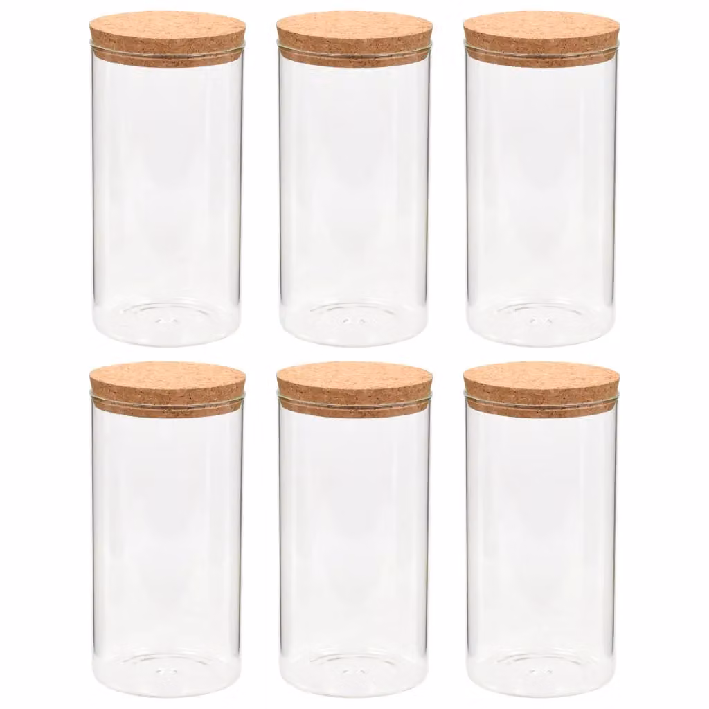 Berkfield Set of 6 Black Transparent Glass Home Storage Jars with Leakproof Cork Lids, 1.4 l each – 2