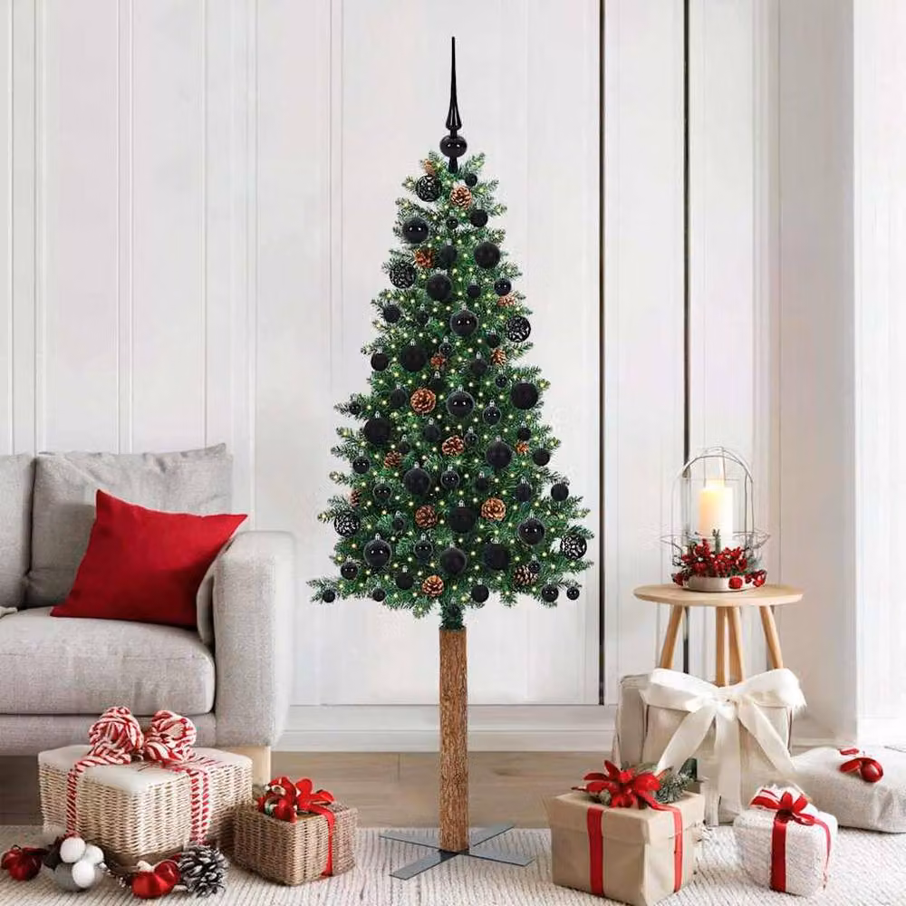 Berkfield Home Elegant Slim Green Christmas Tree, Height: 180 cm, PVC and Solid Pine Wood – 2
