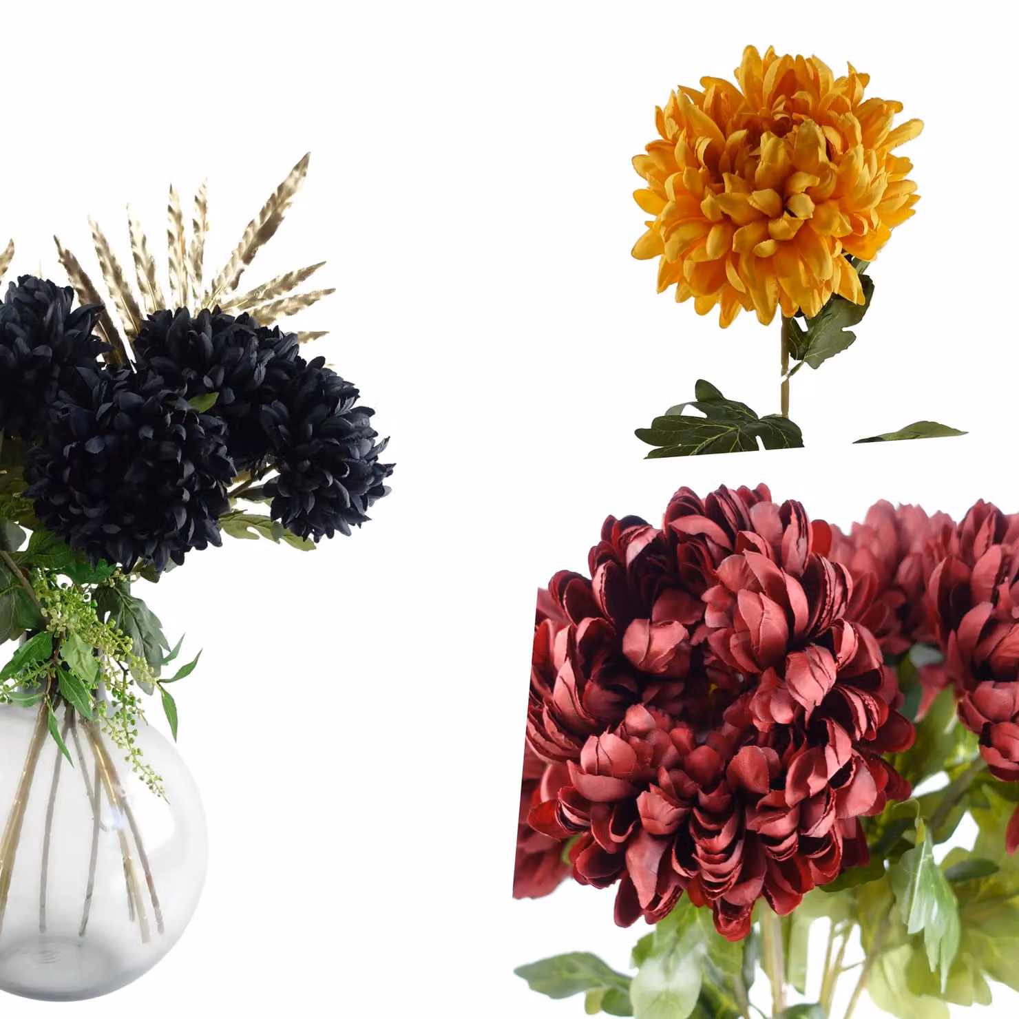 Pegdev Pack of 6 Gold Reflex Chrysanthemum Artificial Silk Flowers, 75 cm – 3