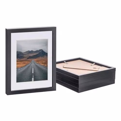 Nicola Spring Pack of 5 Black Rectangular Photo Frames with White Mounts for 5 x 7 inch Photos – 1