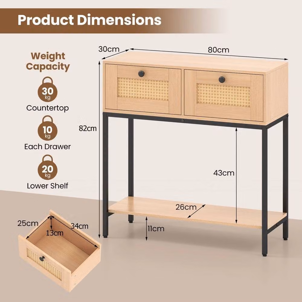 VOGREX Boho 2-Tier Rectangular Console Table in Brown and Sand – 2