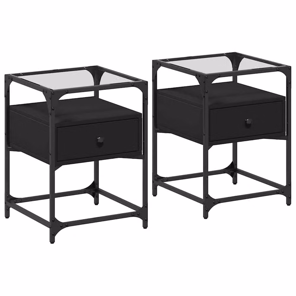 Berkfield Home Decorative Bedside Cabinets, 2 Piece Set in Black, W/D/H: 40 x 40 x 55 cm – 3