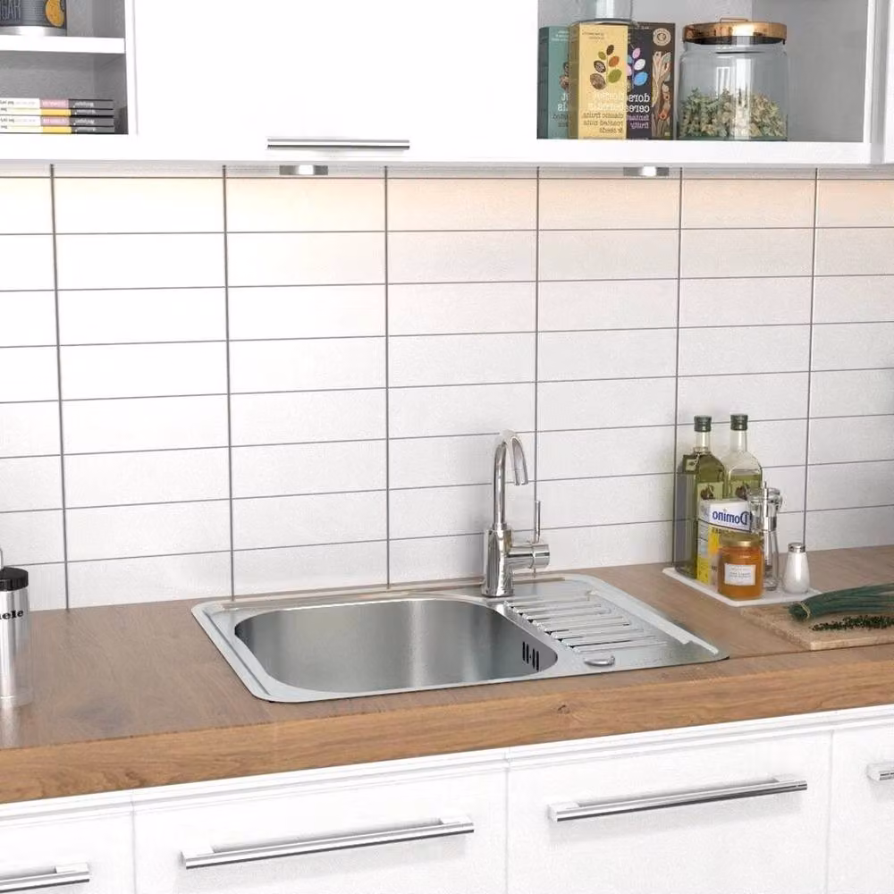 FLAVORA Stainless Steel Inset Kitchen Sink in Silver, W: 100 cm x D: 100 cm – 2
