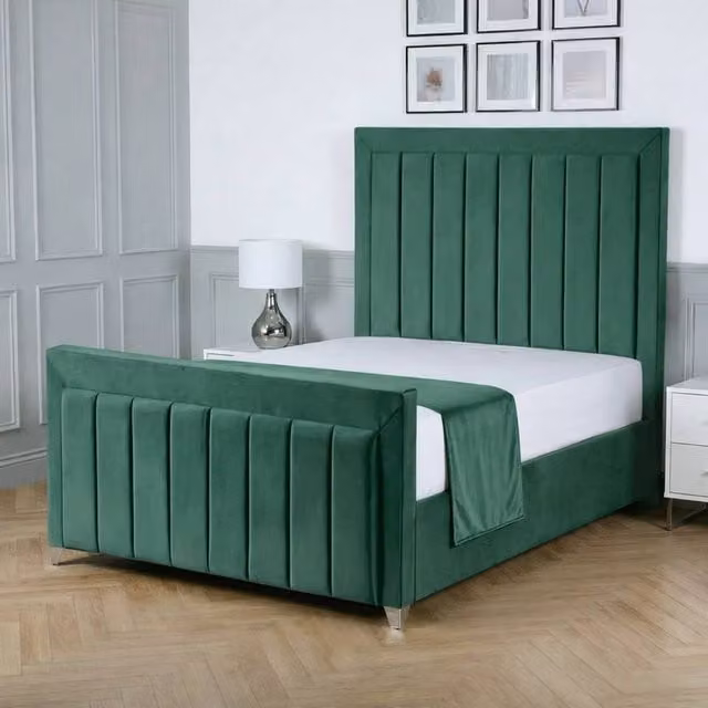 Living Comfort Bedz Elara Green Velvet Upholstered Gas Lift Storage Bed, W/D/H: 140 x 200 cm – 1