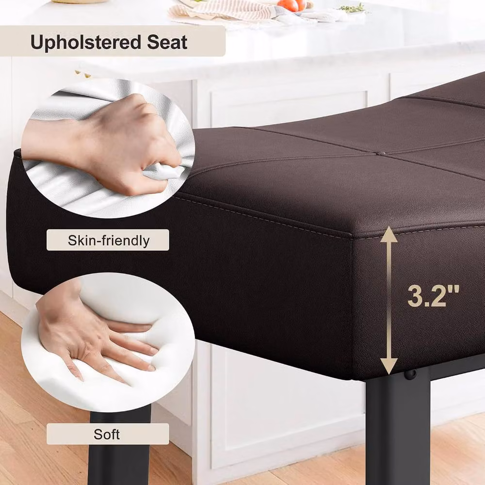 London Boutique Set of 2 Brown Padded Synthetic Leather Kitchen Bar Stools with Metal Footrests, Counter Height: 60.96 cm – 6