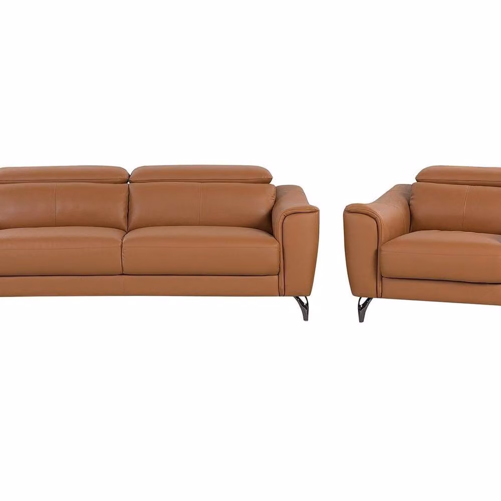 Wyld and Coco Brown 3+1 Leather and Faux Leather Sofa Set with Adjustable Headrests – 2