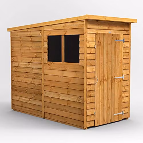 Powersheds Premium Pent Overlap Wooden Shed in Natural Brown with Toughened Glass and Security Features – 1
