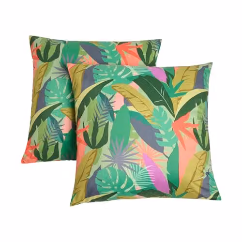 OHS Set of 2 Palm Print Outdoor Decorative Cushion Covers, Green, W/D/H: 45 x 45 x 45 cm