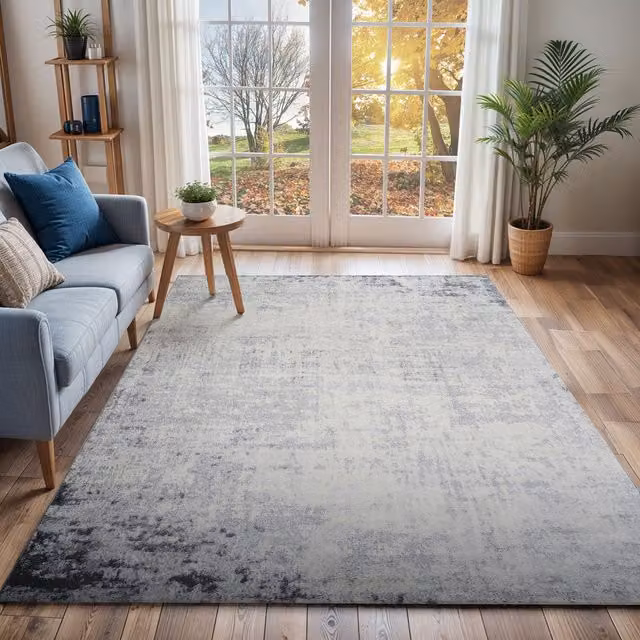 Livabliss Roma Abstract Modern Marble Rug in Grey, Blue and Brown, W: 80 cm, L: 220 cm – 1