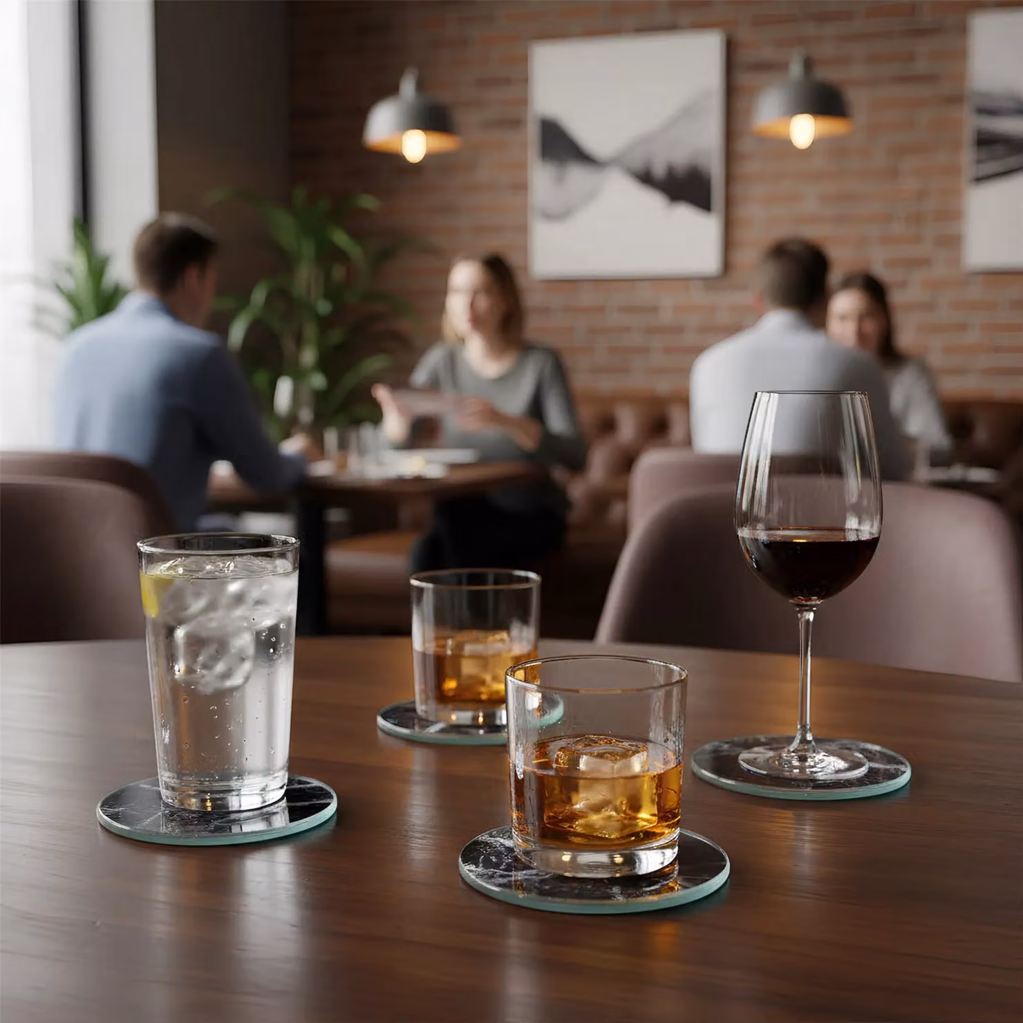 Harbour Housewares 12pc Glass Placemats and Round Coasters Set in Black Marble Effect, W: 30 cm, D: 20 cm – 10
