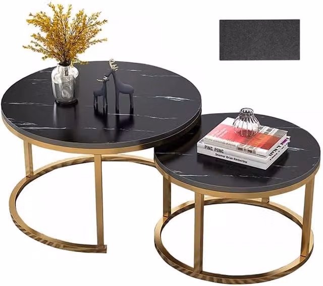 EONLION Set of 2 Round Nesting Coffee Tables in Black – 1