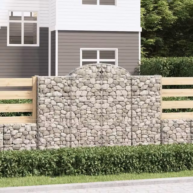 Berkfield Home Arched Gabion Baskets, 2 Pack, Silver Galvanised Steel, W: 200 cm, D: 50 cm, H: 140-160 cm