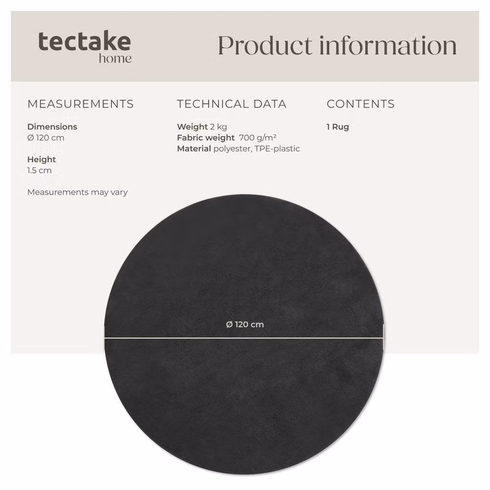 tectake Zonelle Round Rug in Anthracite Grey, Diameter: 120 cm – 6