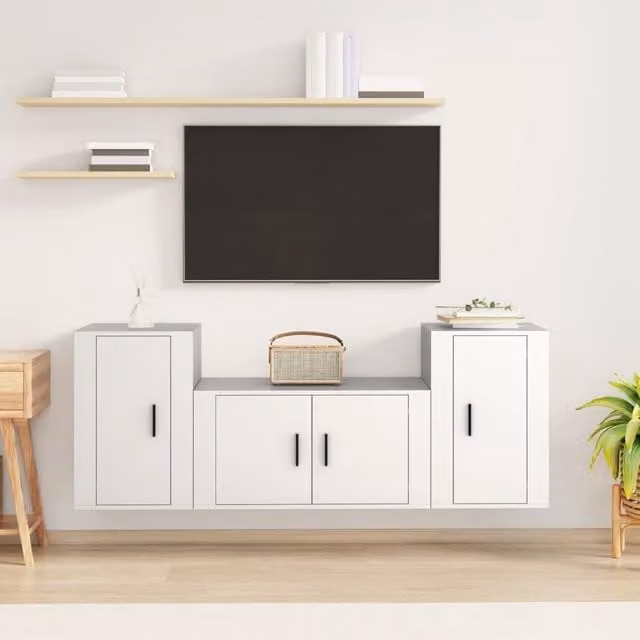 Berkfield Home 3 Piece Classic White Matt MDF TV Cabinet and Lowboard Set