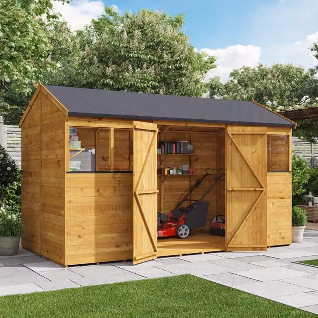 BillyOh Expert Tongue and Groove Reverse Apex Wooden Workshop with Window in Brown