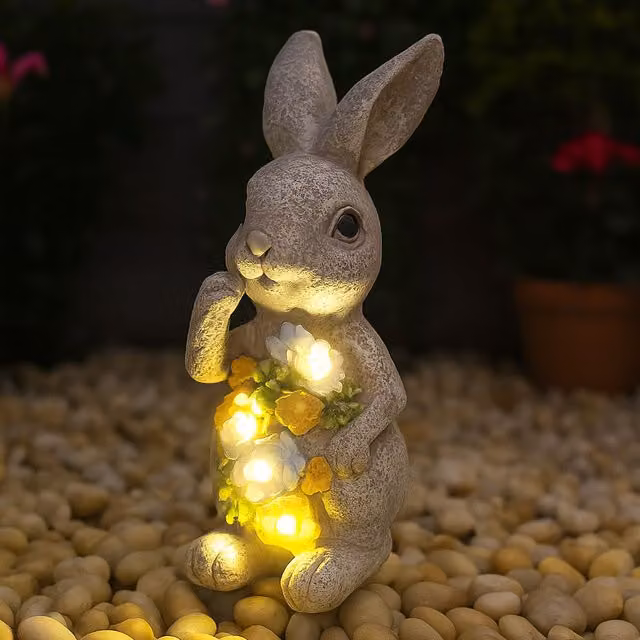 ILFD Group Ltd Solar Bunny Garden Ornament in Grey, 2 Pack – 1