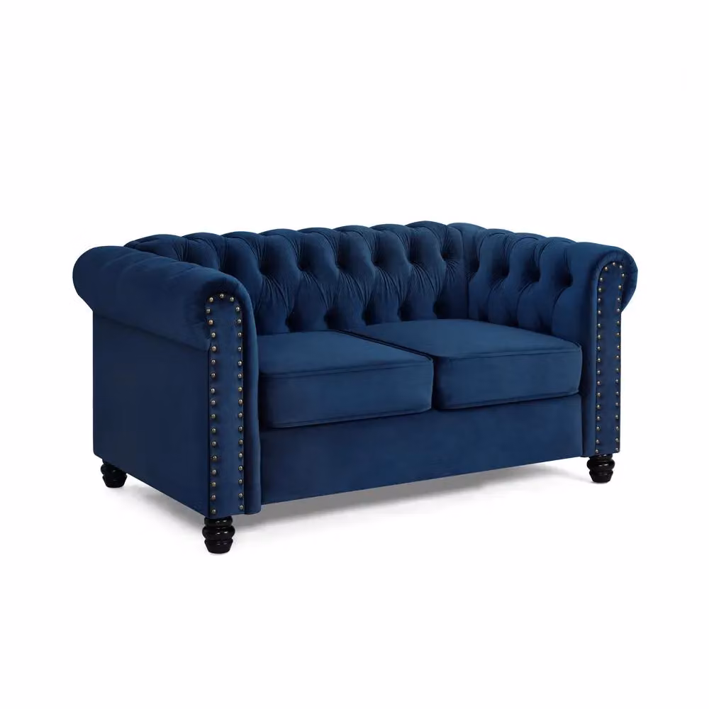 Home Detail Chester 2 Seater Blue Velvet Chesterfield Sofa – 2