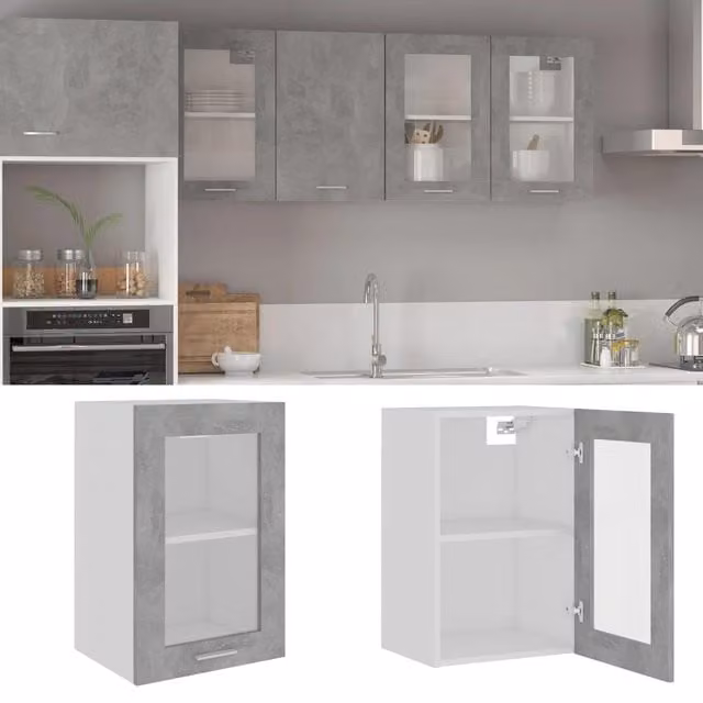 Berkfield Home Modern Wall Mounted Glass Cabinet in Grey, W/D/H: 40 x 31 x 60 cm – 1