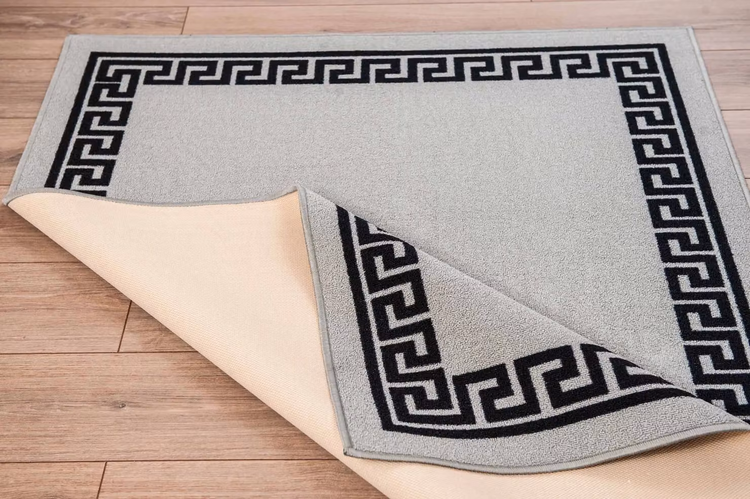 Desire Rugs Grey Greek Key Non-Slip Machine Washable Indoor Runner Mat, W: 80 cm, L: 300 cm – 6