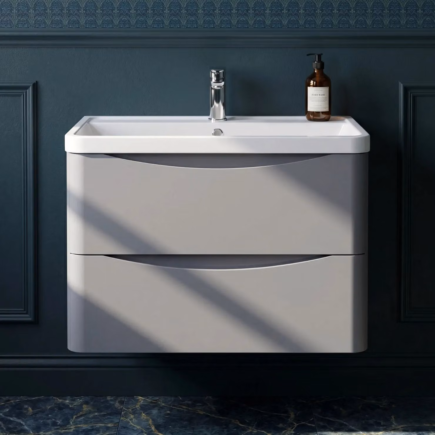 Balterley Wall Hung 2 Drawer Bathroom Vanity Unit and Basin, Satin Grey, Width: 75.5 cm – 3