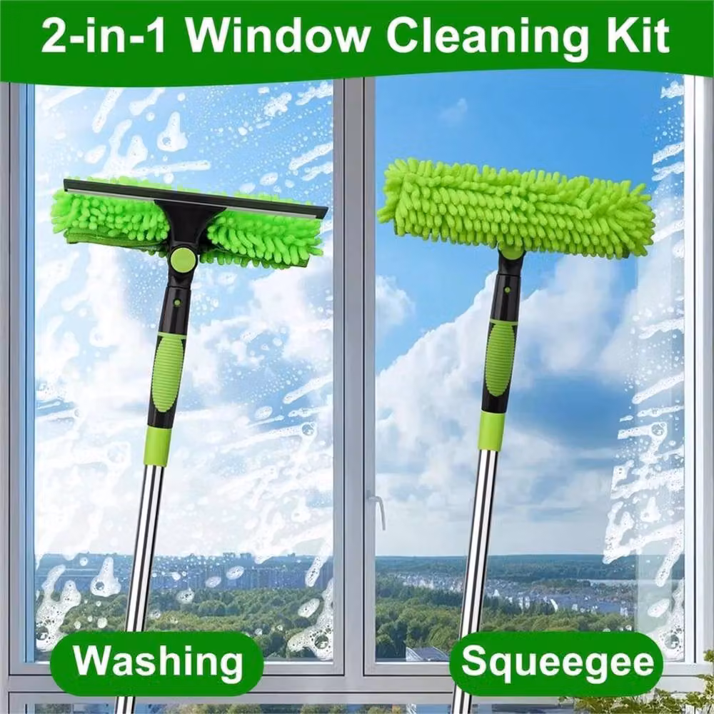 VOGREX 4.5m Telescopic Window Cleaner Squeegee with Microfibre in Green – 3