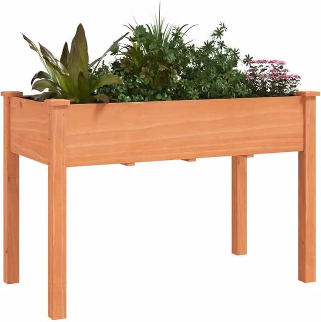 Berkfield Home Solid Wood Fir Planter with Liner, Brown, W: 118 cm, D: 59 cm, H: 76 cm – 1