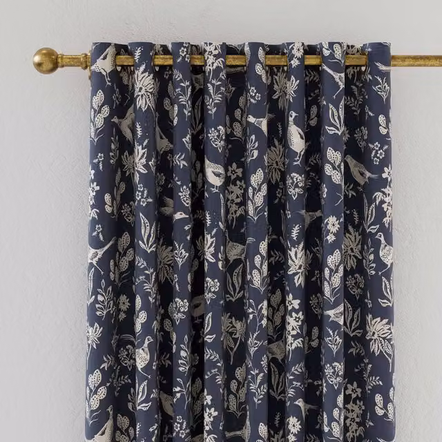 Joules Festival Pheasants Blackout Eyelet Curtains, Navy and Silver, W: 167.64 cm, H: 137.16 cm