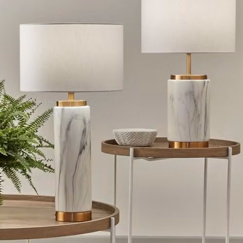 Pacific Lifestyle Art Deco Ceramic Table Lamp in White and Grey with Metal Accents, H 55 cm x W 30 cm x D 30 cm – 1