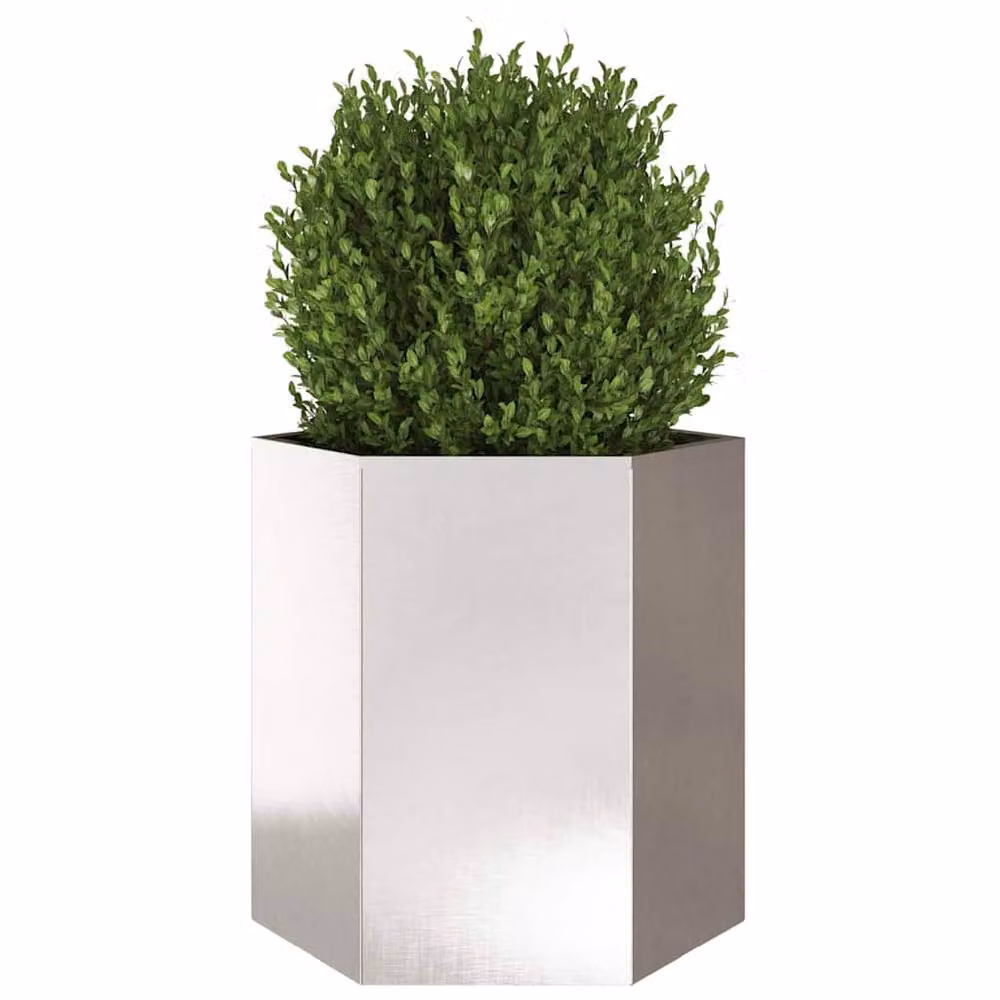 Berkfield Home Hexagon Stainless Steel Garden Planter, Silver, W: 46 cm, D: 40 cm, H: 45 cm – 3