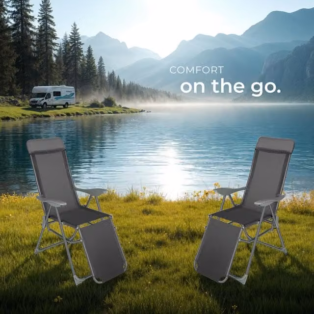 tectake Set of 2 Foldable Garden Chairs in Anthracite Grey